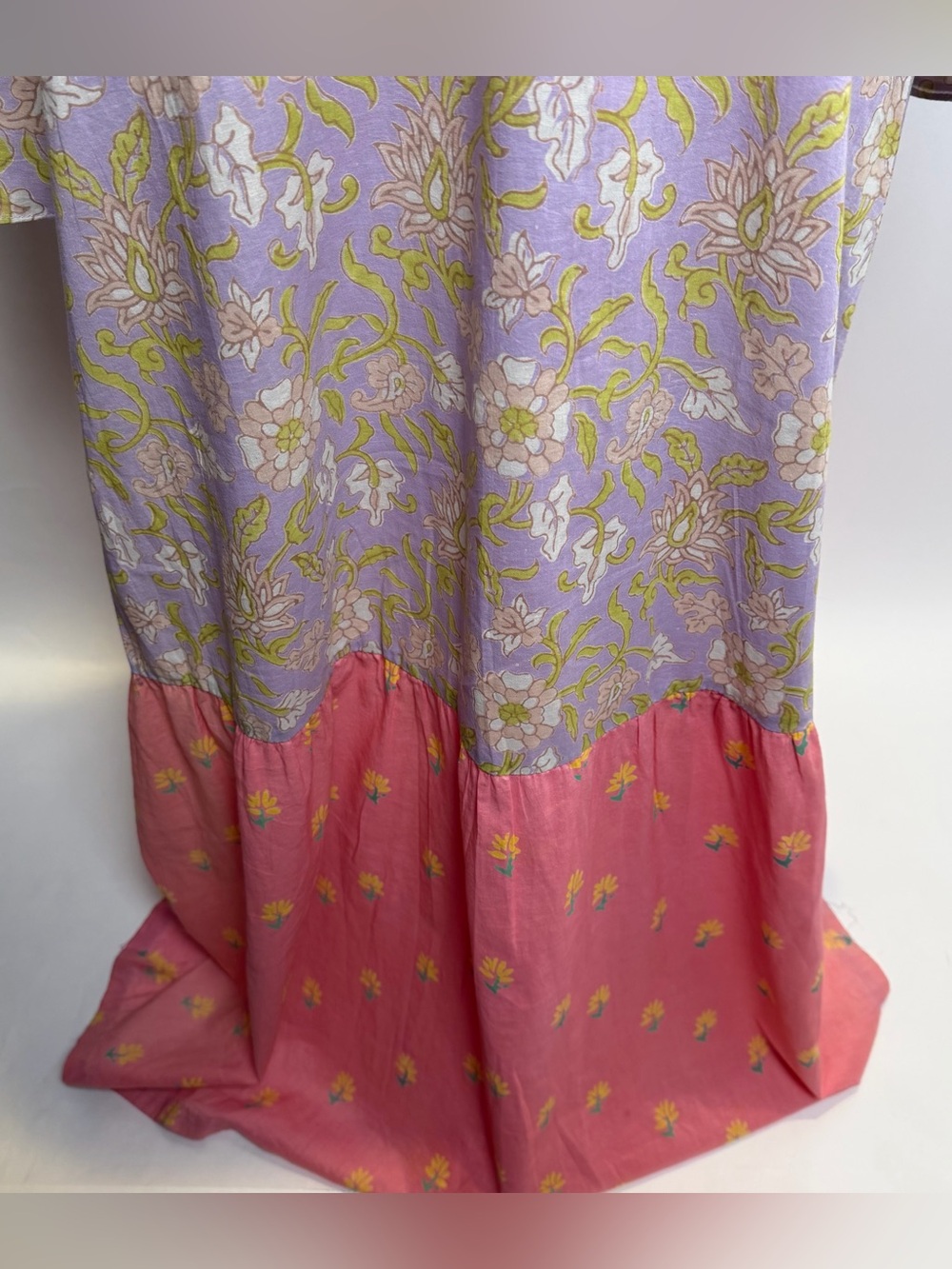 Lavender & Pink Floral Long Sleeve Silk Blend Tiered Maxi Dress *flaws* - Picture 4 of 11